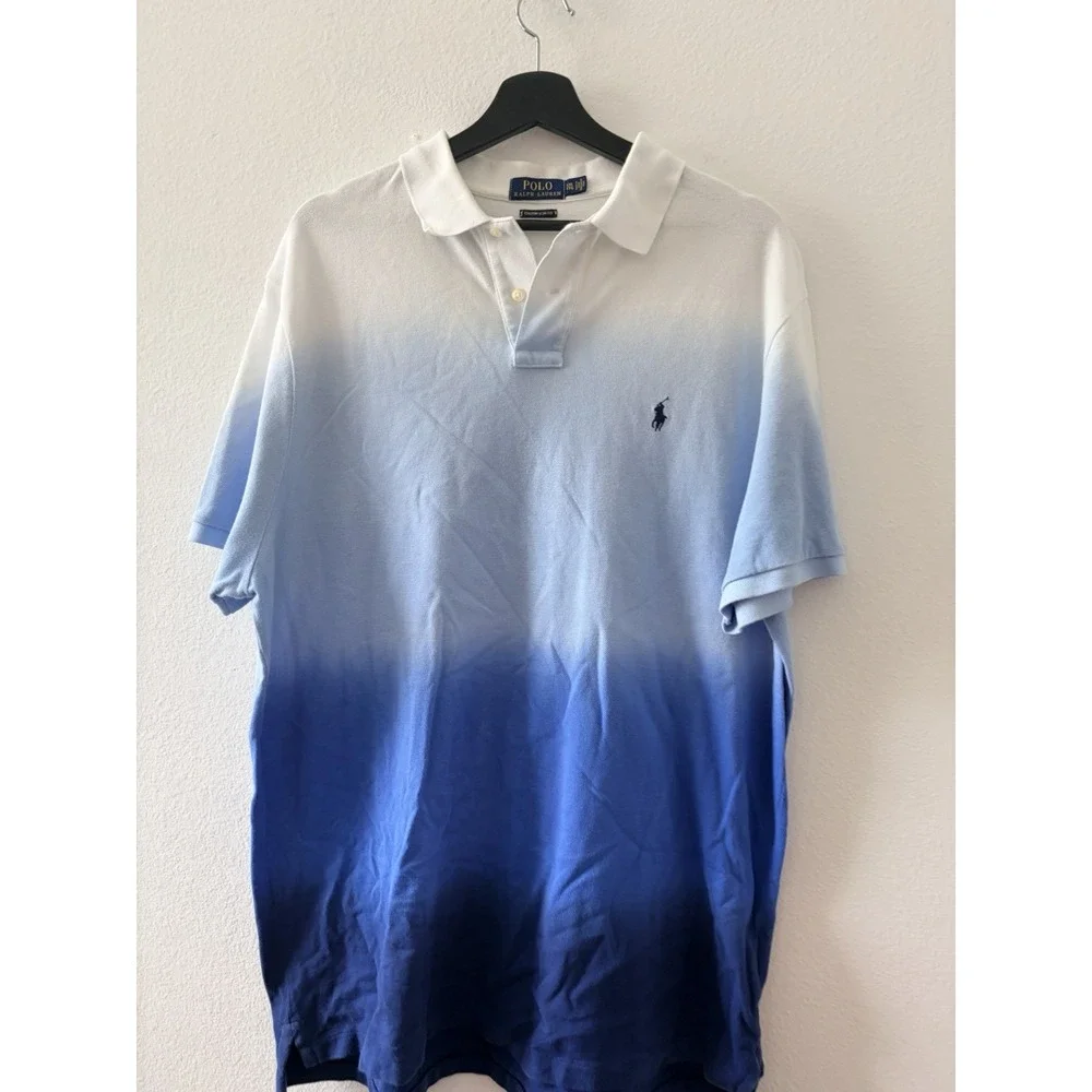 Polo Ralph Lauren Custom Slim Fit Polo Shirt Mens Size XXL Blue Ombre Gradient